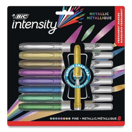 Bic Intensity Permanent Marker, Fine Bullet Tip, Assorted Metallic, PK8 GMPMP81-AST